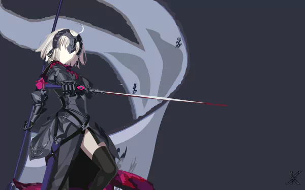 4K Ultra HD anime wallpaper featuring Jeanne d'Arc Alter from Fate/Grand Order as the Avenger class, wielding a sword with a dramatic dark background.