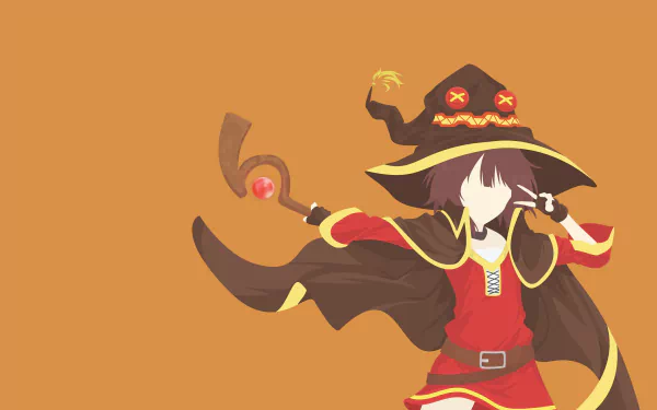 4K Ultra HD anime wallpaper featuring Megumin from KonoSuba - God’s blessing on this wonderful world!! in her iconic wizard outfit casting a spell.