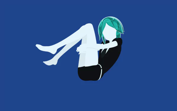 4K Ultra HD anime wallpaper featuring Diamond from Land of the Lustrous with vibrant teal hair and a minimalist blue background.