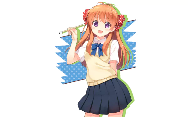 orange hair brush skirt purple eyes school uniform long hair Chiyo Sakura Anime Monthly Girls’ Nozaki-kun HD Desktop Wallpaper | Background Image
