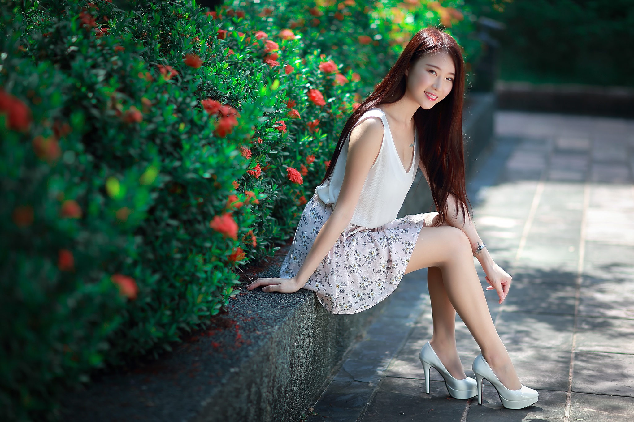 Download High Heels Long Hair Smile Model Woman Asian HD Wallpaper