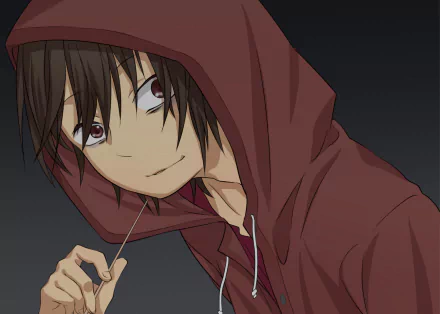 HD anime desktop wallpaper featuring Yū Otosaka from Charlotte wearing a red hoodie against a dark gradient background.