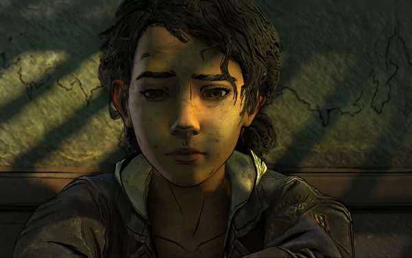 HD PC desktop wallpaper featuring Clementine from the video game The Walking Dead: The Final Season, showcasing her in a dimly lit, contemplative moment.