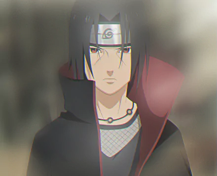 HD anime desktop wallpaper featuring Itachi Uchiha from Naruto, displaying his serious expression and signature attire with a blurred background.