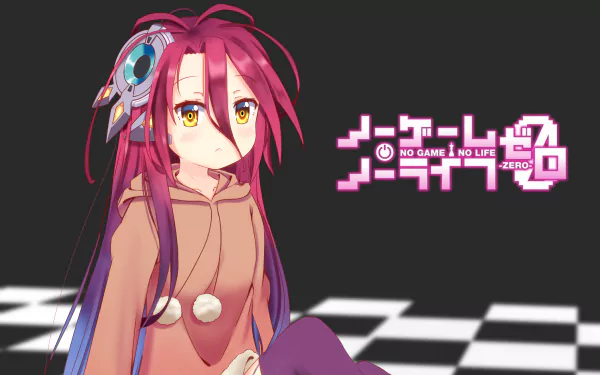 HD PC desktop wallpaper featuring Shuvi Dola from the anime No Game No Life with a black and white checkered background.