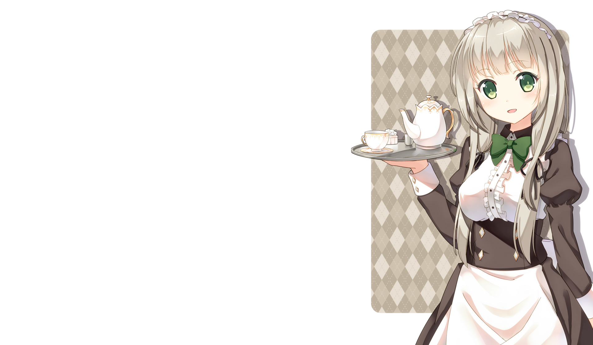 Download Maid Tea Set Smile Green Eyes White Hair Long Hair Anime Original HD Wallpaper by 日向あずり
