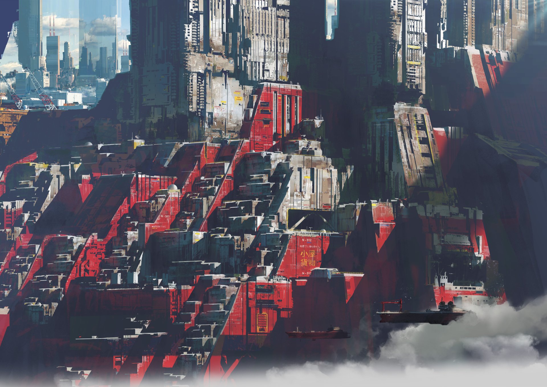Futuristic sci-fi city with towering structures and red accents, depicted in 4K Ultra HD, designed as a vivid PC desktop wallpaper and background.