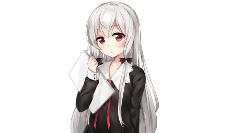 HD PC desktop wallpaper featuring Sophie Twilight from the anime Tonari no Kyuuketsuki-san, depicted with long silver hair and red eyes in a black outfit.