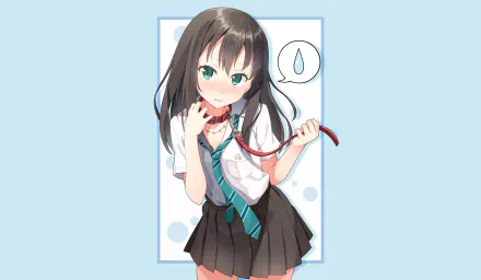 Anime HD desktop wallpaper featuring Rin Shibuya from The iDOLM@STER Cinderella Girls in a school uniform with black hair, green eyes, a tie, and a skirt.