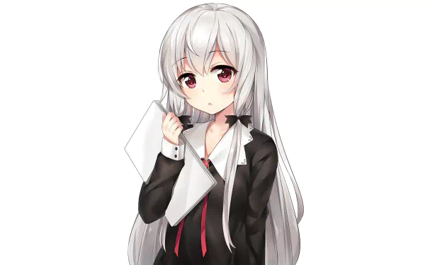 HD PC desktop wallpaper featuring Sophie Twilight from the anime Tonari no Kyuuketsuki-san, depicted with long silver hair and red eyes in a black outfit.