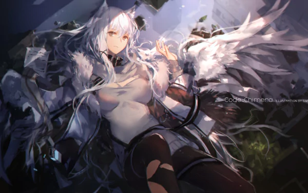 A high-definition anime wallpaper featuring a girl with animal ears, white hair, and flowing garments, set against a dynamic background.