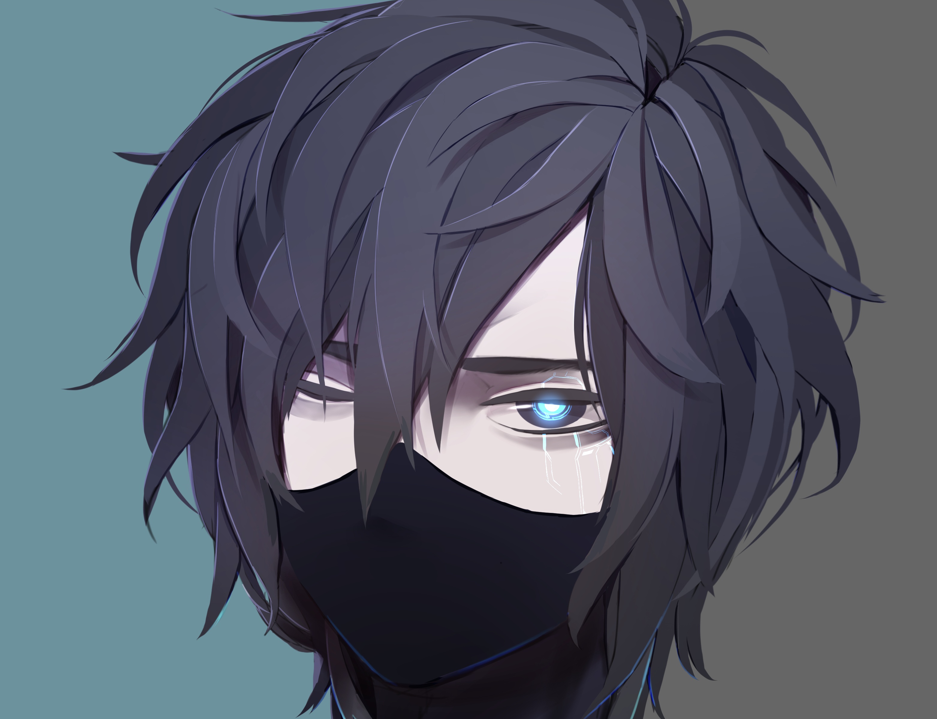 anime guy blue hair scar