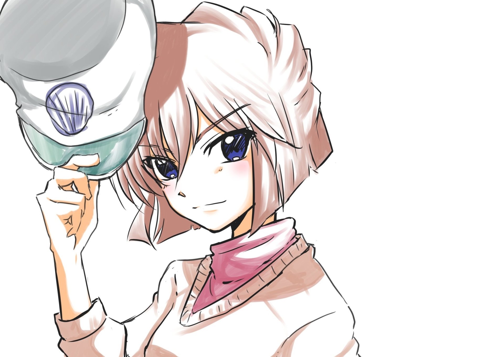 HD anime wallpaper featuring Ai Haibara from Detective Conan, with her light hair and piercing eyes, holding a white cap against a soft background.