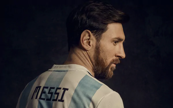 Lionel Messi HD desktop wallpaper with a dynamic sports vibe.