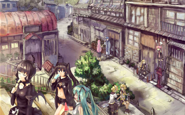 Yomi Takanashi Luka Megurine Mato Kuroi Kasane Teto Kaito (Vocaloid) Rin Kagamine Len Kagamine Hatsune Miku Akita Neru Vocaloid Utau Black Rock Shooter Anime crossover HD Desktop Wallpaper | Background Image