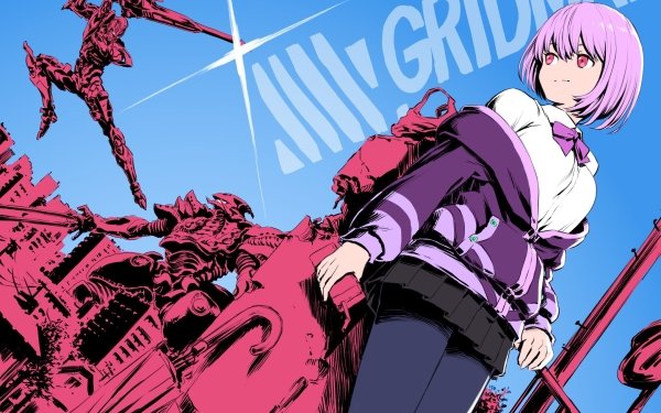 Anime SSSS.Gridman Akane Shinjou Skirt Weapon Smile Pink Hair Short Hair Pink Eyes bow Mecha HD Wallpaper | Background Image