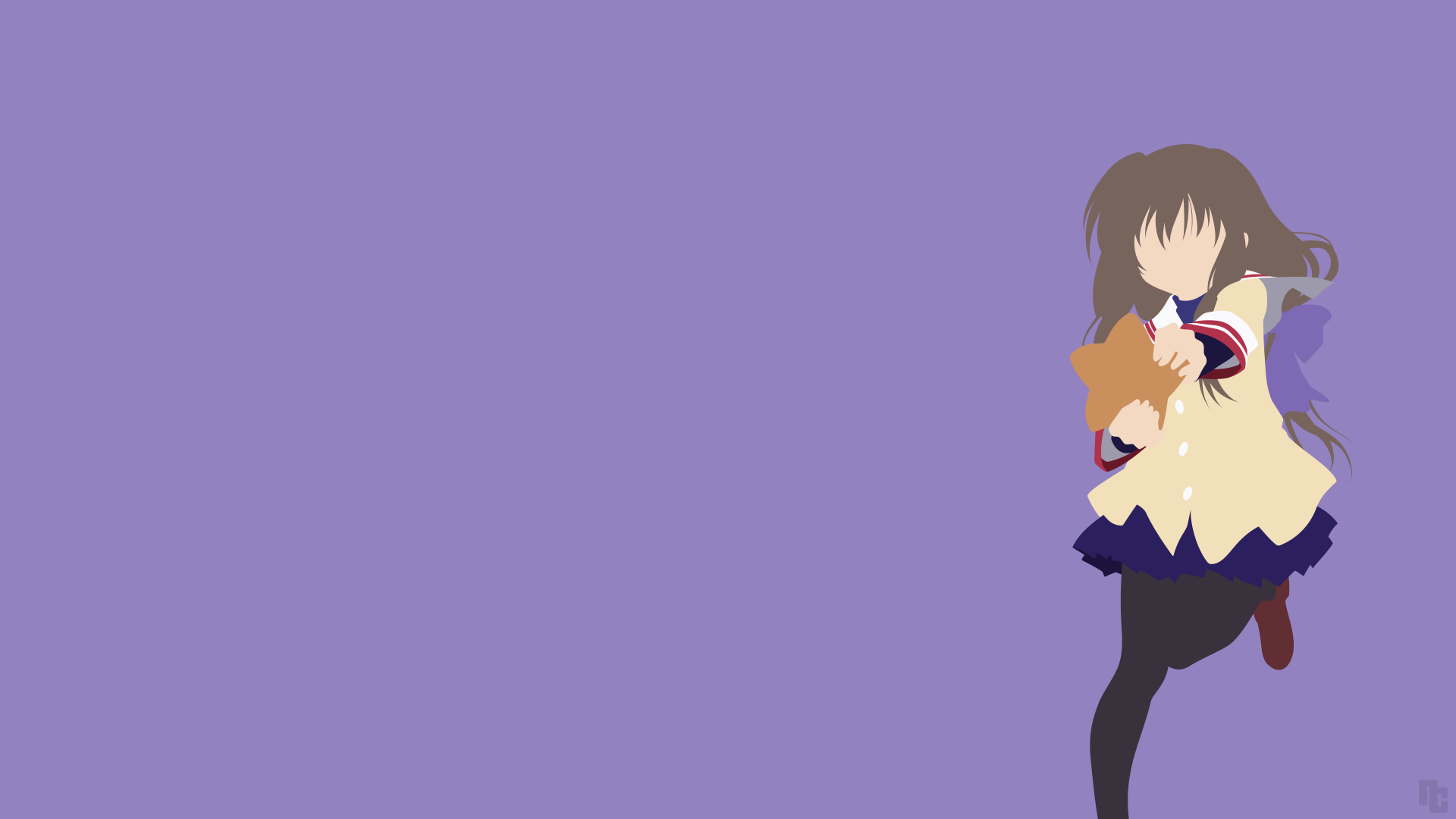 4K Ultra HD PC desktop wallpaper and background of Fuuko Ibuki from Clannad: faceless anime girl in school uniform clutching a star-shaped plush against a lavender backdrop.