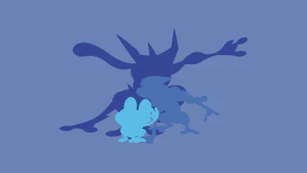 4K Ultra HD PC desktop wallpaper featuring stylized silhouettes of Froakie, Frogadier, and Greninja from the Pokémon anime series on a blue background.