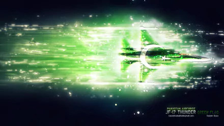 2K Quad HD PC desktop wallpaper: CAC/PAC JF-17 Thunder jet streaking through green digital light trails on a military-themed background.