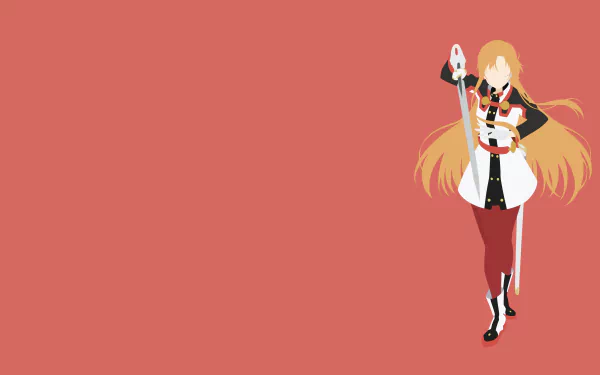 Asuna Yuuki, anime character from Sword Art Online Movie: Ordinal Scale, stands at right on a minimalist coral background — 4K Ultra HD PC desktop wallpaper/background.