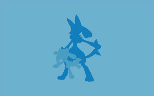 4K Ultra HD anime-style PC wallpaper featuring silhouettes of Lucario and Riolu from Pokémon against a blue background.