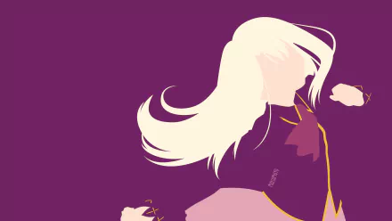 Minimalist HD desktop wallpaper of Illyasviel von Einzbern (anime, Fate/Stay Night: Unlimited Blade Works) — stylized flat-purple background, flowing pale hair and simplified outfit silhouette.