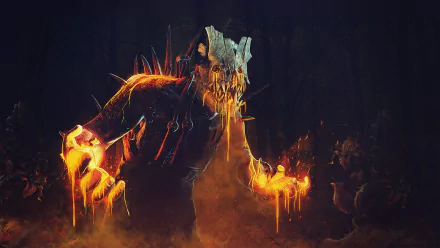 HD PC desktop wallpaper featuring a fiery, menacing character from the video game Dead By Daylight surrounded by dark, smoky atmosphere.