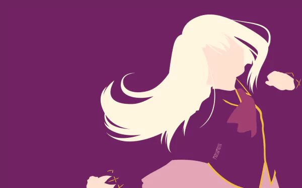 Minimalist HD desktop wallpaper of Illyasviel von Einzbern (anime, Fate/Stay Night: Unlimited Blade Works) — stylized flat-purple background, flowing pale hair and simplified outfit silhouette.