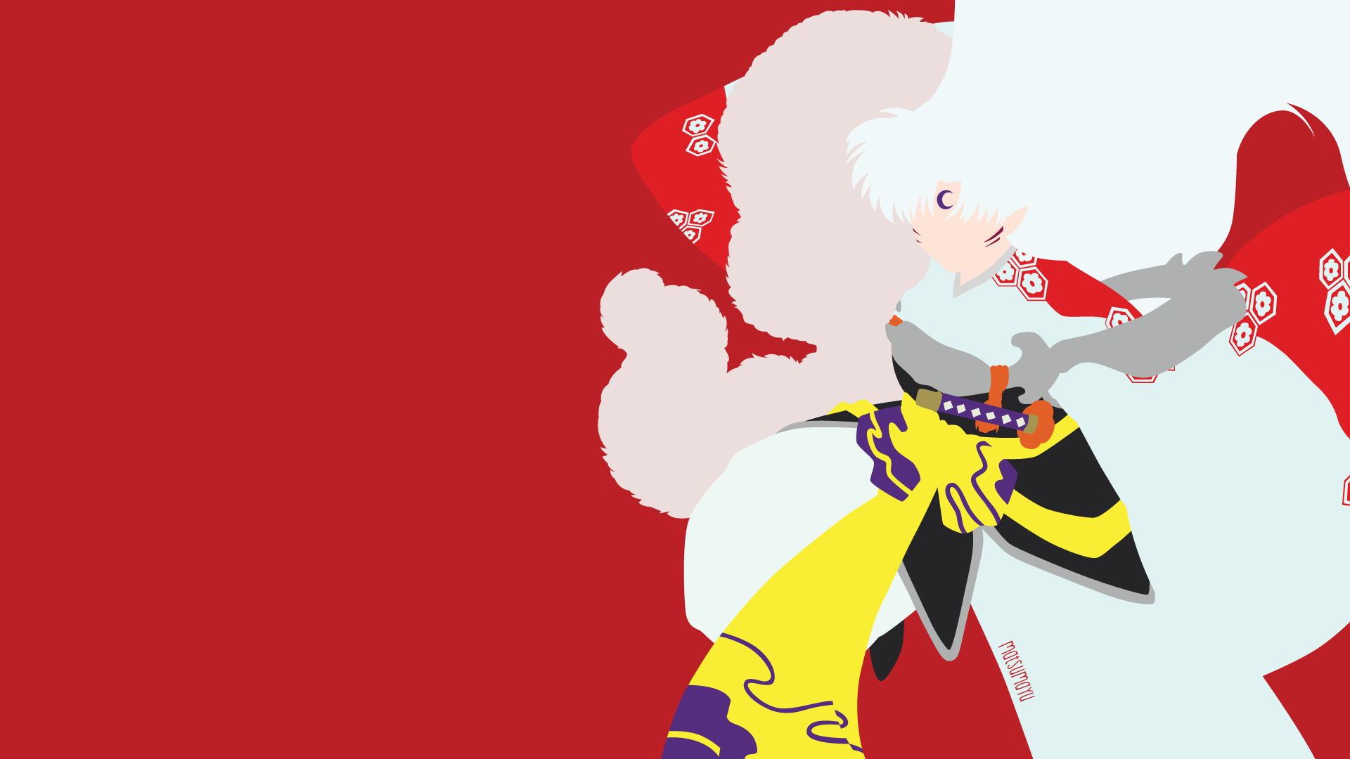 HD PC desktop wallpaper featuring Sesshōmaru from the anime InuYasha, showcasing his distinctive white hair, traditional attire, and poised stance.