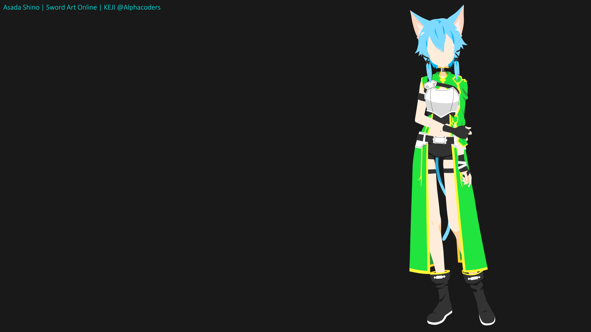 Minimalist 8K Ultra HD PC wallpaper featuring Shino Asada from Sword Art Online in a clean, stylized anime design on a black background.