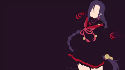 Minimalist HD PC desktop wallpaper of Magane Chikujoin from the Re:Creators anime: purple background with stylized partial portrait in dark dress, braided hair and red ribbons.