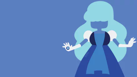 HD PC desktop wallpaper: minimalist Sapphire (Steven Universe) in blue tones, stylized figure with flowing hair and an outstretched hand on a flat blue background.
