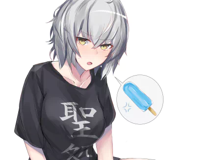 HD anime wallpaper featuring Jeanne d'Arc Alter from Fate/Grand Order as Avenger, showcasing her silver hair and intense yellow eyes in a black outfit.