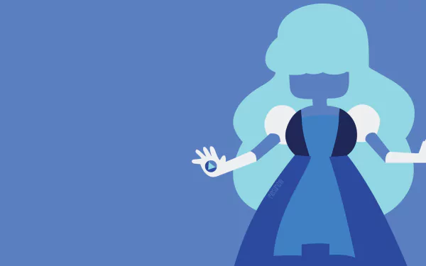 HD PC desktop wallpaper: minimalist Sapphire (Steven Universe) in blue tones, stylized figure with flowing hair and an outstretched hand on a flat blue background.