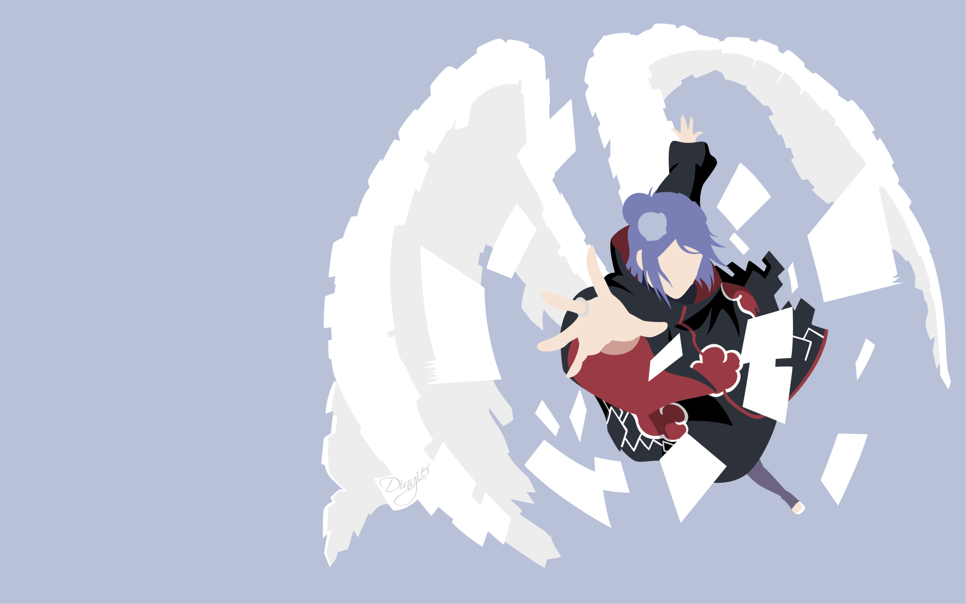 4K Ultra HD PC wallpaper featuring Konan from Naruto in an action pose with paper wings spread against a light background.