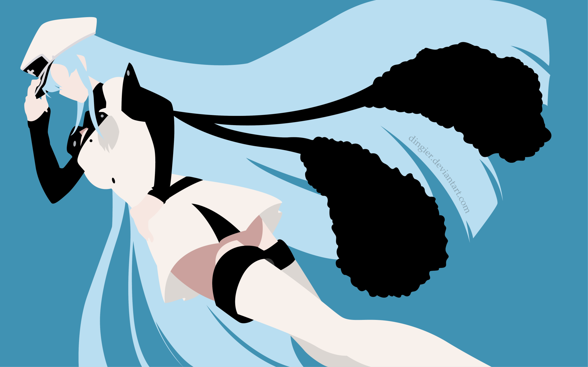 4K Ultra HD anime wallpaper featuring Esdeath from Akame ga Kill! with her long flowing blue hair and distinctive white military attire on a blue background.