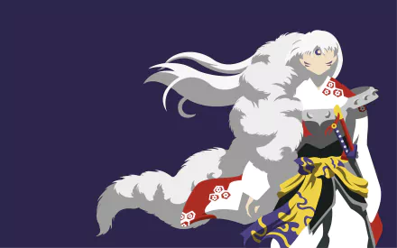 Sesshōmaru (InuYasha) with flowing white fur and ornate armor on a deep purple field, 4K Ultra HD PC desktop wallpaper and background.