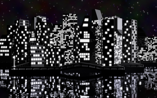Artistic Town Blender 3D Night City Water Reflection Stars HD Wallpaper | Background Image
