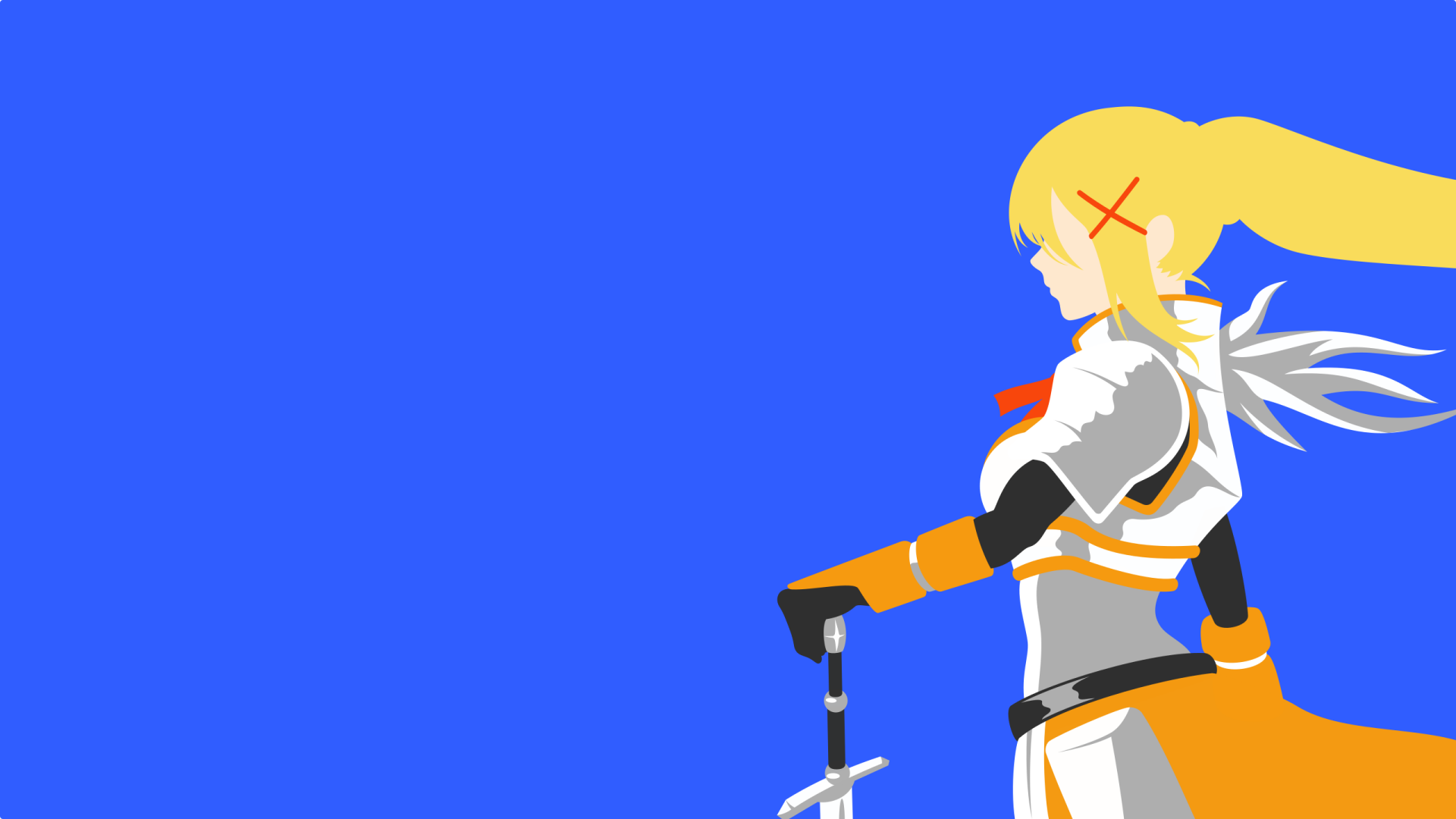 HD PC desktop wallpaper featuring Darkness from the anime KonoSuba - God’s blessing on this wonderful world!! against a solid blue background.