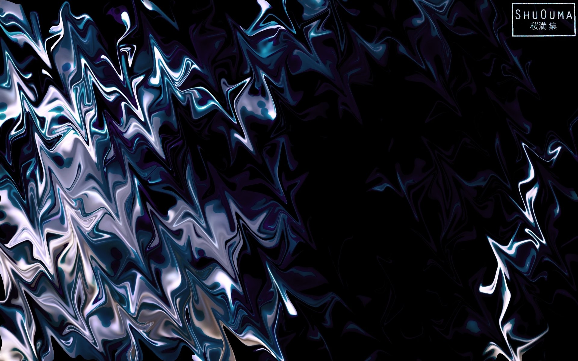 Abstract black HD desktop wallpaper with fluid, wavy patterns and a dark background. The design creates an enigmatic and sophisticated aesthetic.