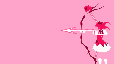 HD PC desktop wallpaper featuring Madoka Kaname from the anime Puella Magi Madoka Magica aiming with her bow against a pink background.