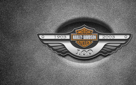 Harley-Davidson logo celebrating 100 years (1903-2003) adorned on a textured, metallic background, suitable as HD desktop wallpaper.
