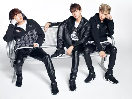 HD PC desktop wallpaper featuring BTS members V (Kim Taehyung), Suga (Min Yoongi), and RM (Kim Namjoon) posing in black outfits against a white background.