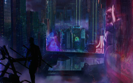 HD cyberpunk cityscape wallpaper depicting futuristic skyscrapers and neon lights in a sci-fi urban environment, designed for PC desktop backgrounds.