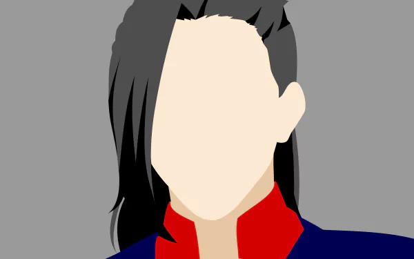 Minimalist 8K Ultra HD PC desktop wallpaper: faceless Uta from Tokyo Ghoul (√A, :re) with black hair and red-collared jacket on a gray background.