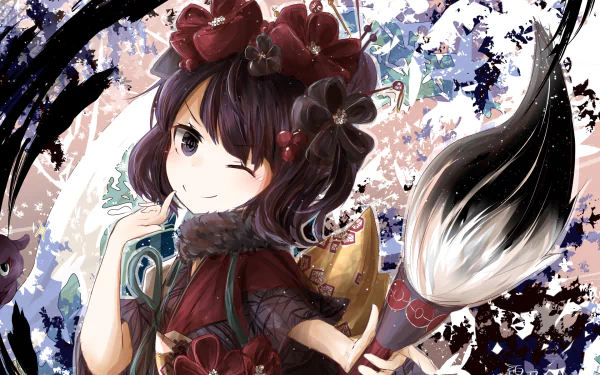 HD PC desktop wallpaper featuring Katsushika Hokusai from Fate/Grand Order as Foreigner class, styled in colorful anime art with dynamic brush strokes.