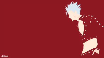 8K Ultra HD PC desktop wallpaper: minimalist red anime portrait of Ban (The Seven Deadly Sins) in profile, white hair and studded jacket silhouette.