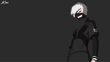 8K Ultra HD anime wallpaper featuring Ken Kaneki from Tokyo Ghoul in a dark, minimalist style with his iconic mask and white hair set against a black background.