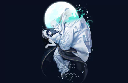 HD anime wallpaper featuring Toneri Ōtsutsuki and Hinata Hyuga from Naruto, depicted under a glowing full moon with mystical energy effects.