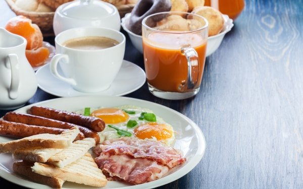 Food Breakfast Sausage Meat Egg Coffee Toast HD Wallpaper | Background Image